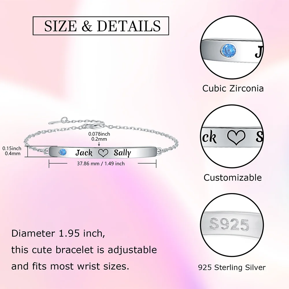 925 Sterling Silver Personalized Custom Engraved Name With Birthday Delicate Friendship Bracelet Jewelry Gifts for Women Girls