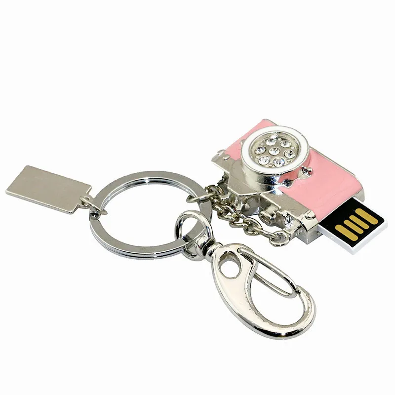 Metal Diamond Camera Usb Flash Drive Mini Pendrive Pink Memory Storage 16GB Gift U Disk Fashion Key Chain Pen |