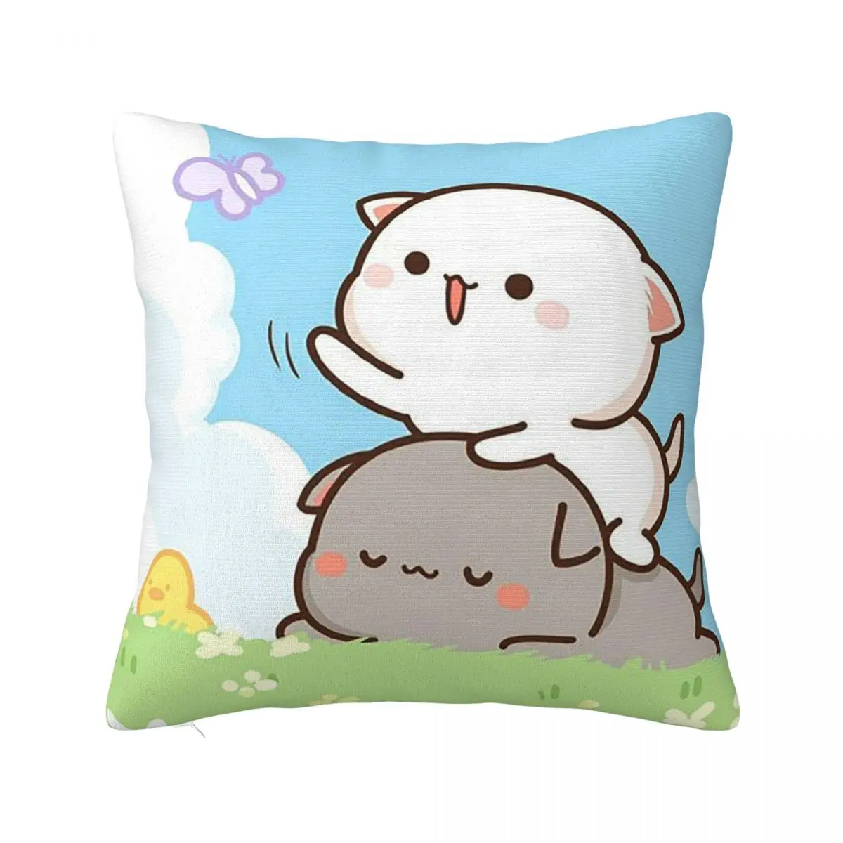 

Peach And Goma Mochi Cat Pillowcase Printed Polyester Cushion Cover Decorations Throw Pillow Case Cover Home Square 45X45cm