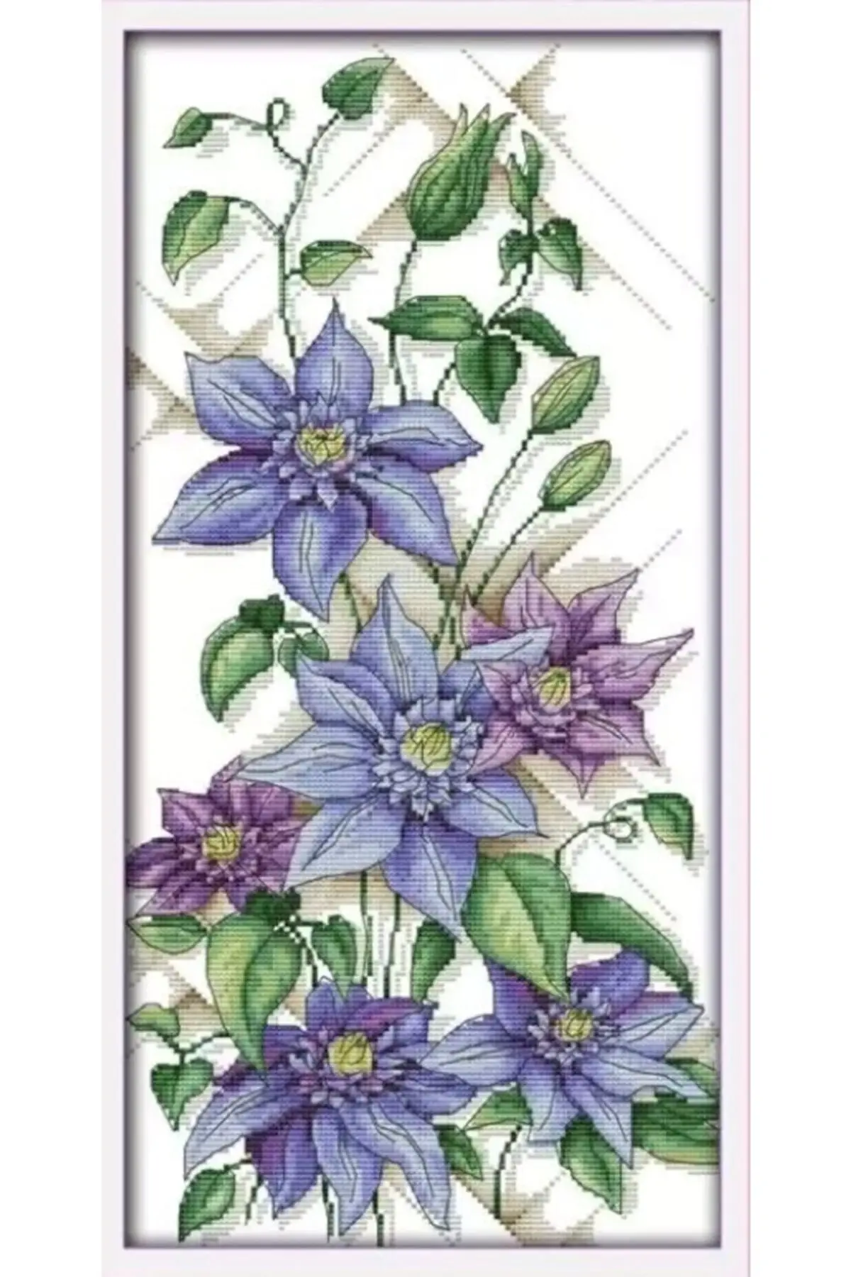 Printed Canvas Cross Stitch Etamin Kit-Tapestry Cross Stitch Kit Blue Star Flower 27x48cm Embroidery Kits Hobby