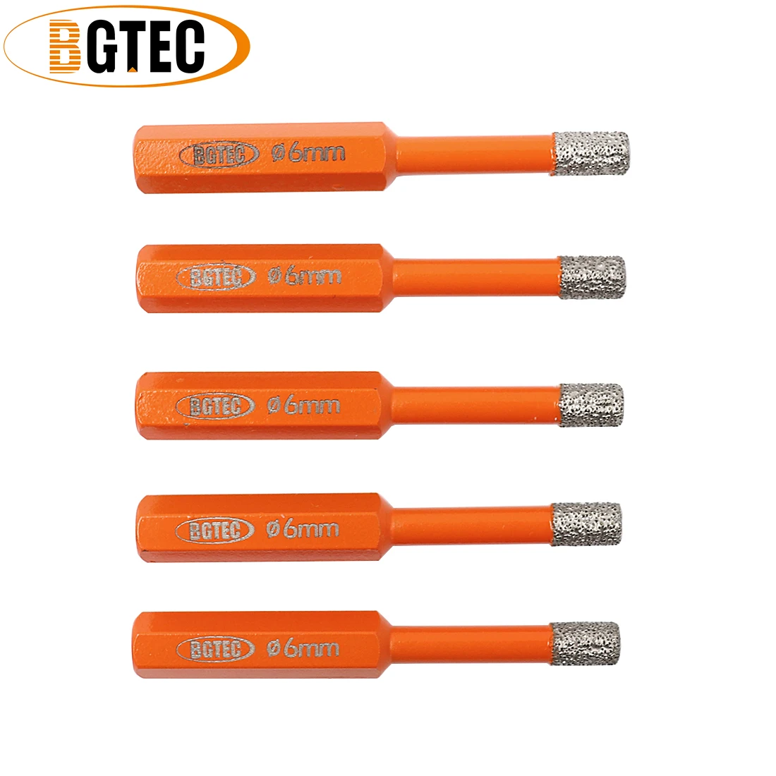 

BGTEC 5pcs/set 6mm Hex Shank Diamond Drill Core Bits Dry Drilling Granite Tile Marble Masonry Vacuum Brazed Crowns Hole Saw Tool