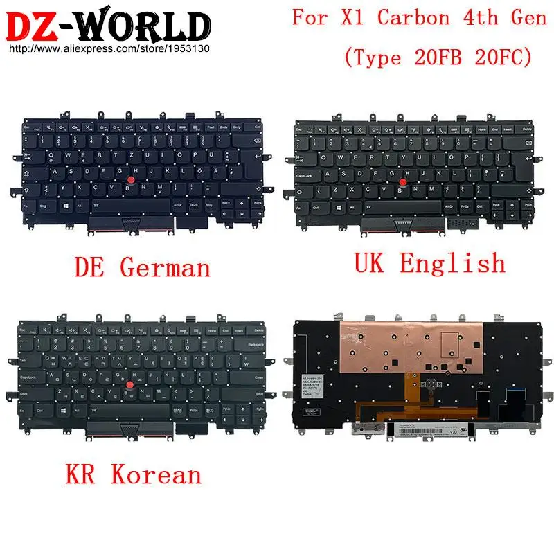 SP Spanish DE German UK English KR Korean CZ Czech CFB TR Turkish NDC Keyboard for Lenovo Thinkpad X1 Carbon 4th Gen 4 Laptop