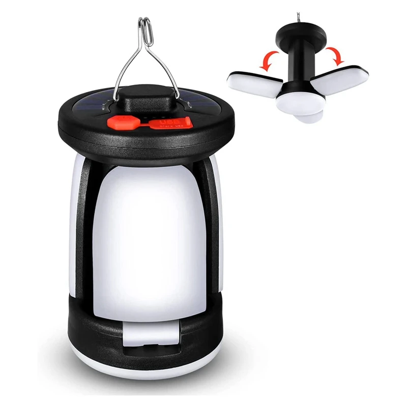

LED Solar Camping Lantern, Rechargeable Battery Powered Light, Collapsible Portable Lanterns With Hanging Hook