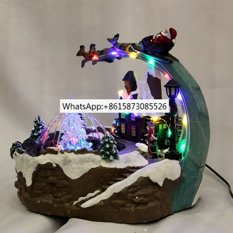 

Водяной фонтан со светодиодной подсветкой, музыка, Рождественская деревня, украшения, Санта-Клаус, снежный дом, фигурка, Рождественская елка, Новогоднее украшение для дома