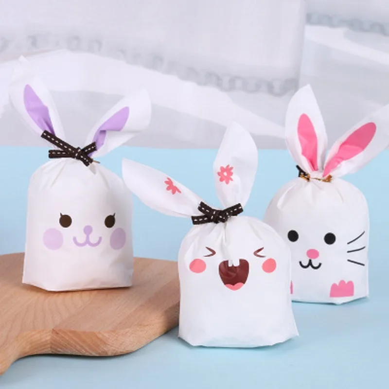 

50pcs/lot Cute Rabbit Ear Bags Cookie Plastic Bags&Candy Gift Bags for Biscuits Snack Baking Package and Event Party Supplies