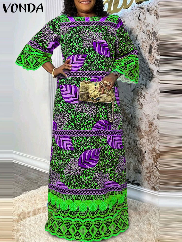 Богемное платье 2024 женское VONDA с принтом и круглым вырезом винтажный сарафан