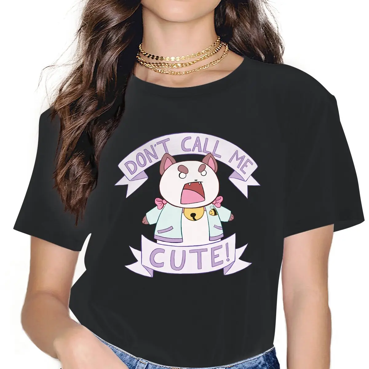 

Don't Call Me Cute Classic Women Shirts Bee and Puppycat Cartoon Cat Oversized T-shirt Kawaii Vintage Female Top