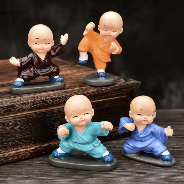 

4pc Kung Fu Little Monk Car Ornament Drunk Monk Four No Little Monks Micro Landscape Desktop Ornament Car Acessories
