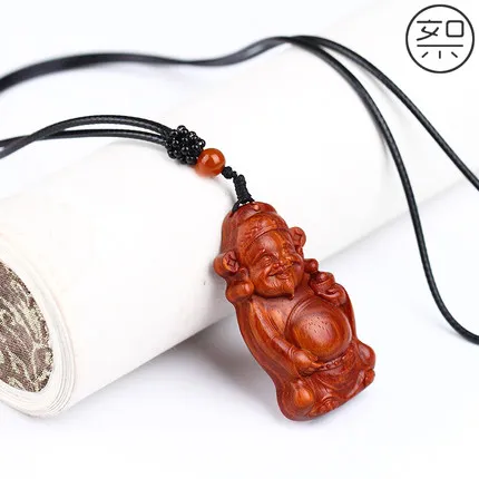 

Exquisite antique lobular rosewood wood God of wealth pendant