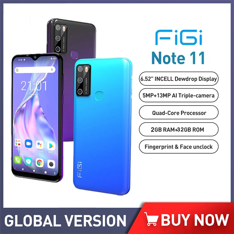 

2022 FIGI Global Version NOTE11 6.52" Screen Smartphone 2+32GB Ouad Core 5+13MP Camera Battery 5200mAh Android Smartphone