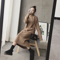 lazy fashion elegant knitted dress autumn new korean style thick loose turtleneck sweater dresses women hiver femme knitwear