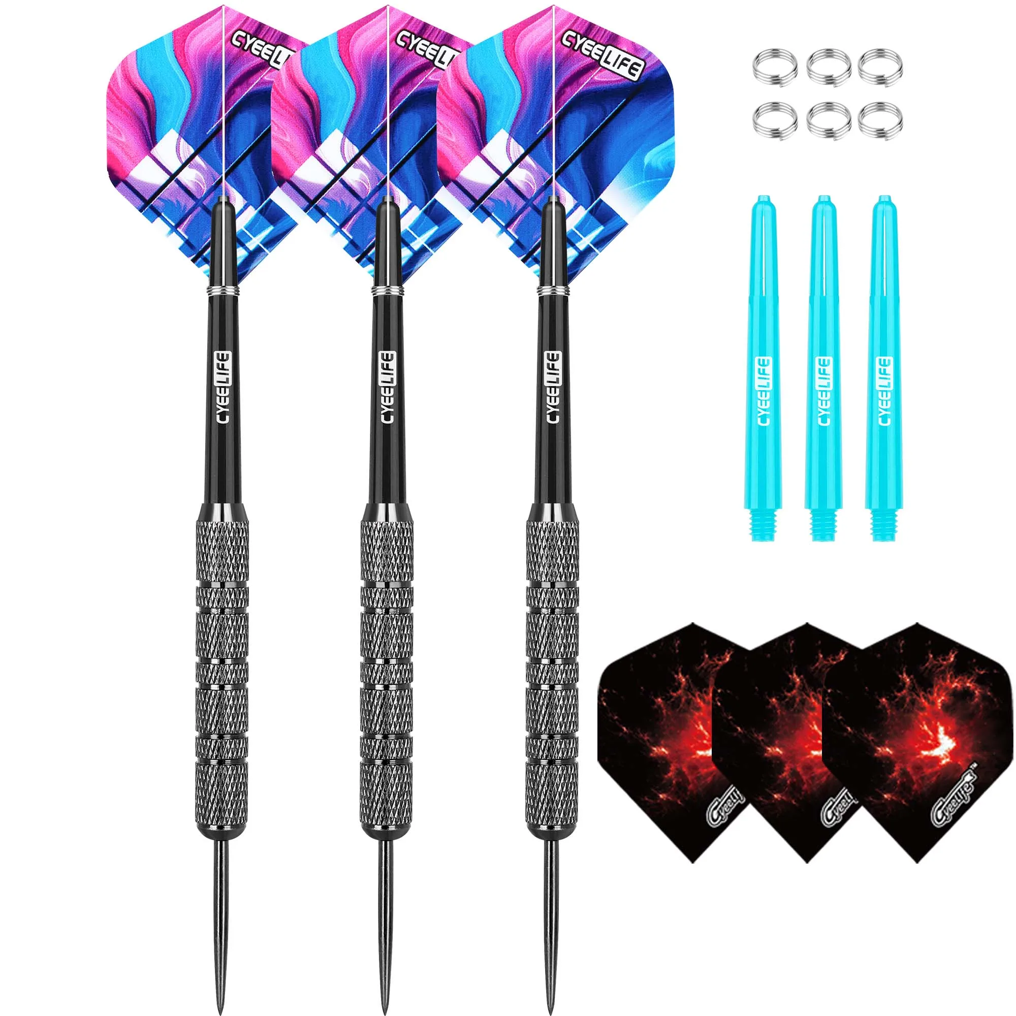 Steel Darts Metal Spring O Rings+6 PVC Shafts+Extra Flights,3PCS House Hard Tip Dart Set for Beginners