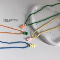 candy color beaded necklace for women bear pendant charms necklaces woman korean fashion summer necklace sweet girls accesorios