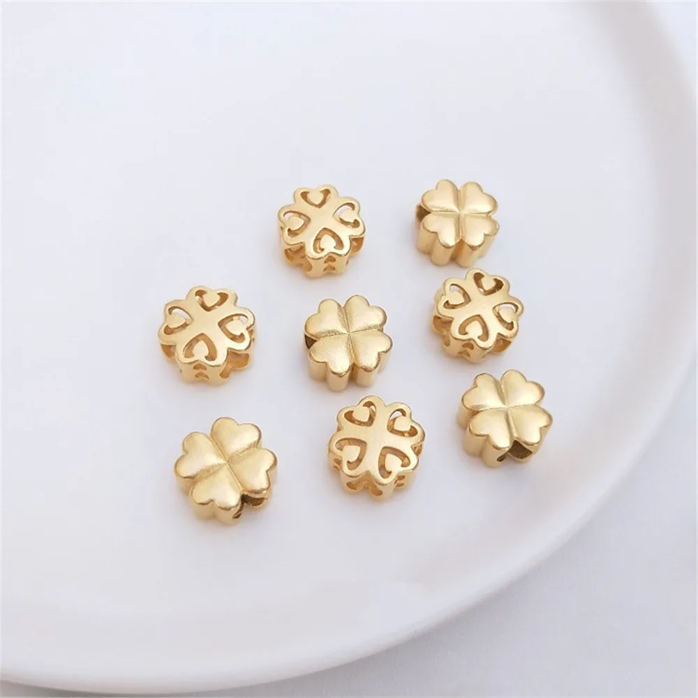 

Vietnam sand gold strong color four-leaf clover pearl hole back cloud gold red rope bracelet 3D hard gold DIY accessories