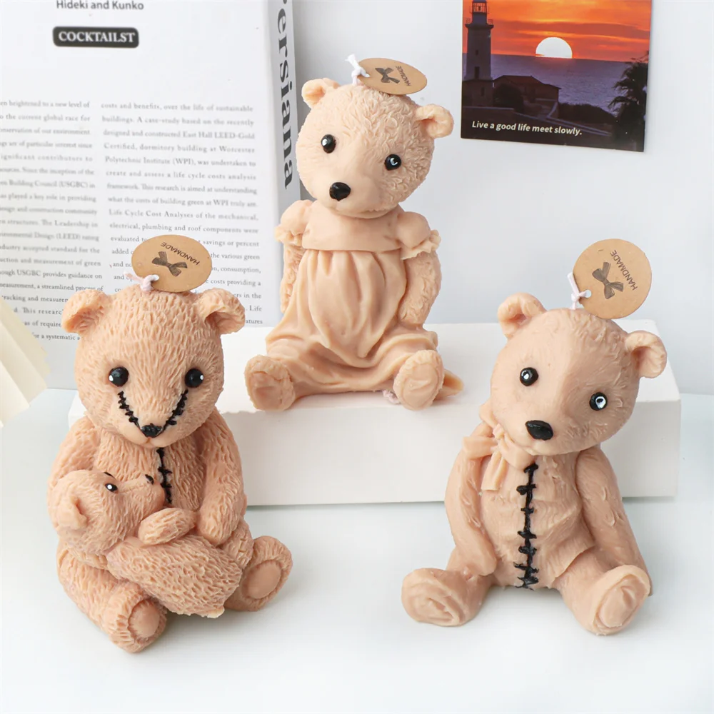 3D плюшевый мишка силиконовые формы для свечей держащие детский стежок форма