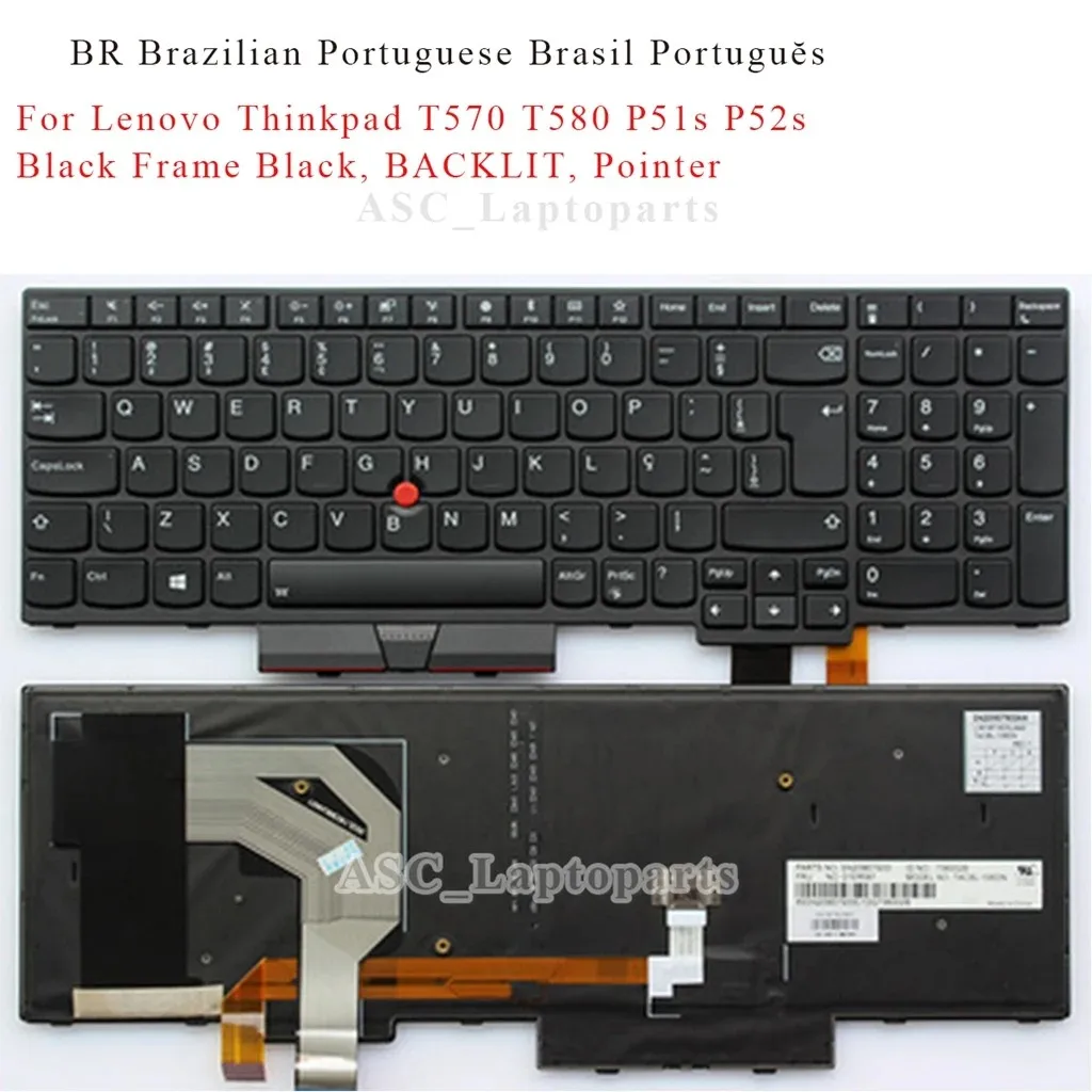 Фото Новая клавиатура BE BR (японская, итальянская, швейцарская) для Lenovo Thinkpad T570 T580 P51s P52s 20LB 20LC, черная рамка, черная, с подсветкой, с трекпойнтером №3