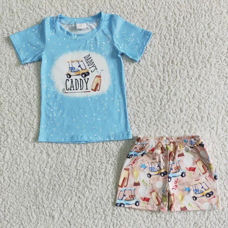 

RTS Wholesale Baby Boys Clothes Blue Short Sleeves Tee Shirt Boutique Outfits Summer Shorts Sets Kids Clothes