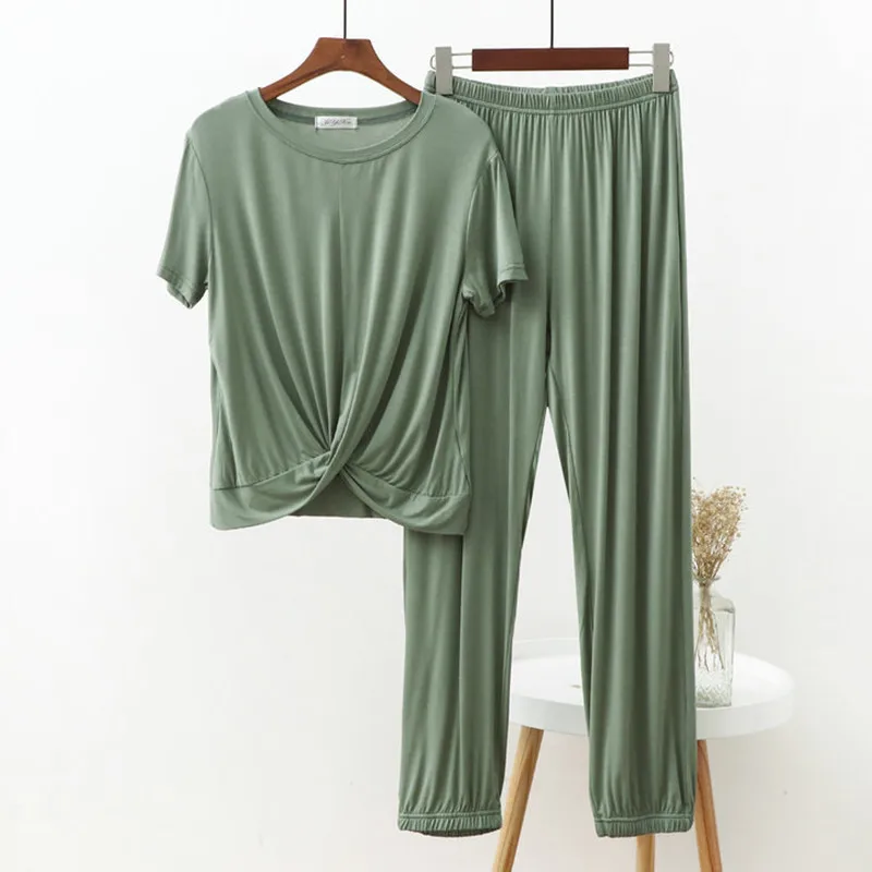 Summer Pajamas Set Sexy Sleepwear For Women Elastic Short Sleeve Pyjama Women's Modal intersect Design Fashion Loose Style