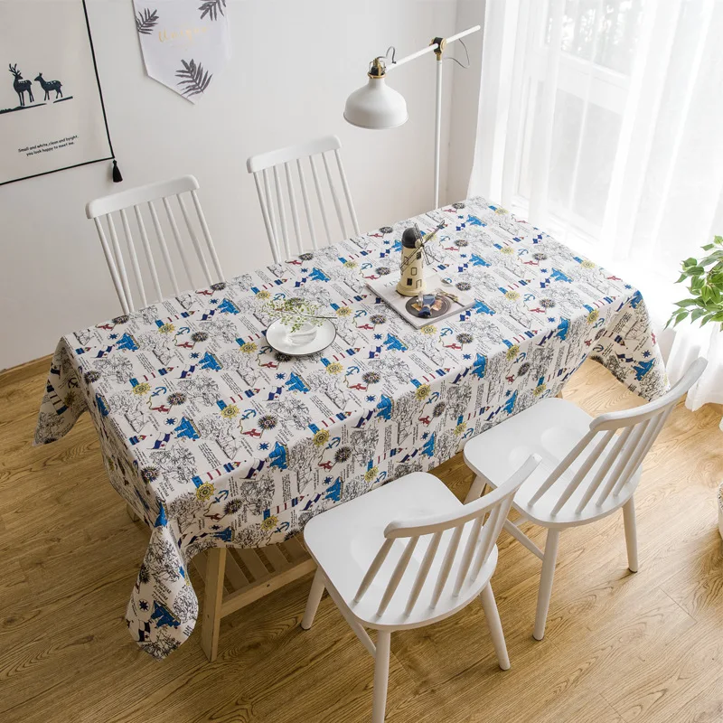 

Nautical Ocean Blue Sailboat Dining Table Cover Living Room Coffee Table Cotton Linen Table Cloth Tablecloth Home Decor