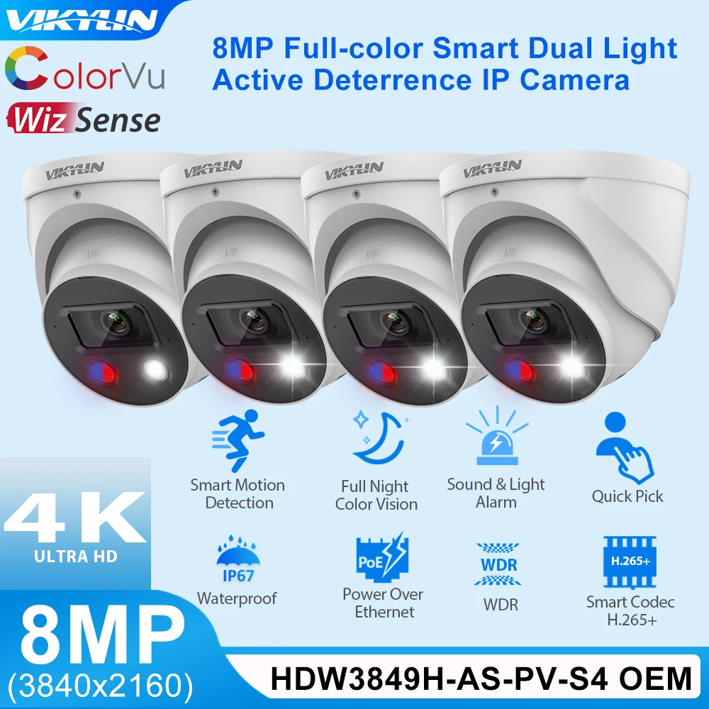 

Vikylin 8MP 4K Outdoor Security IP Camera For Dahua HDW3849H-AS-PV-S4 WizSense Full-Color Two Way Audio SD Human Vehicle Detect