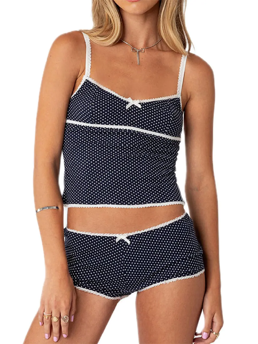 

Женская Повседневная Пижама из 2 предметов, летняя одежда, топ без рукавов с принтом в горошек и эластичные шорты, пижамный комплект, женская одежда для отдыха