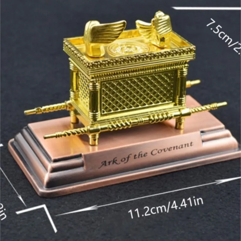 

New Practical Israel Judaism Alloy The Ark of the Covenant Replica Statue Gold Plated With Ark Contents Aaron Rod