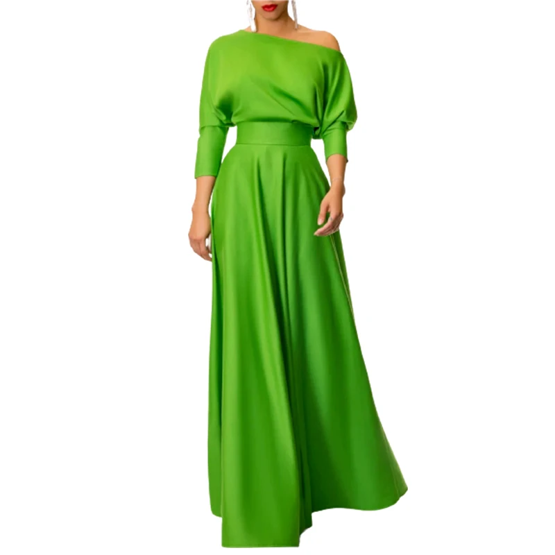 

Yeezzi Female Elegant Party Evening Dress 2023 Summer Stylish Three-Quarter Sleeve Off-The-Shoulder Green Maxi Dresses For Women