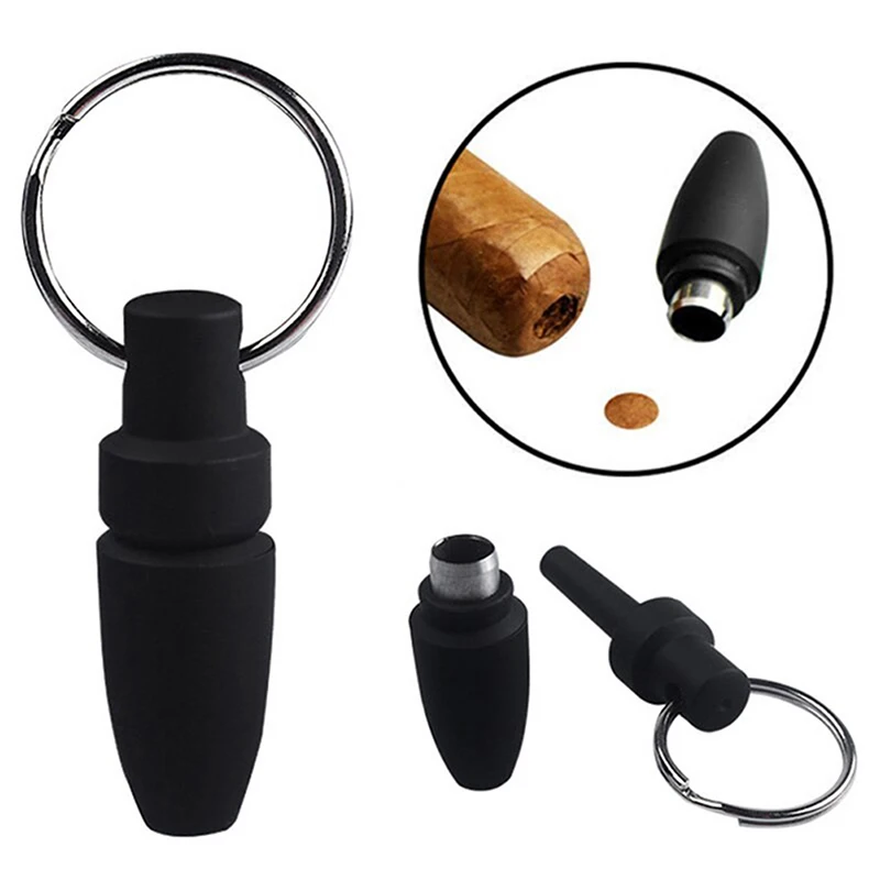 

With Key Ring Clip Rubber Portable Cigar Puncher Accessories Blade Cigar Cutter Drill Hole Pocket knife for Cigar Gadgets