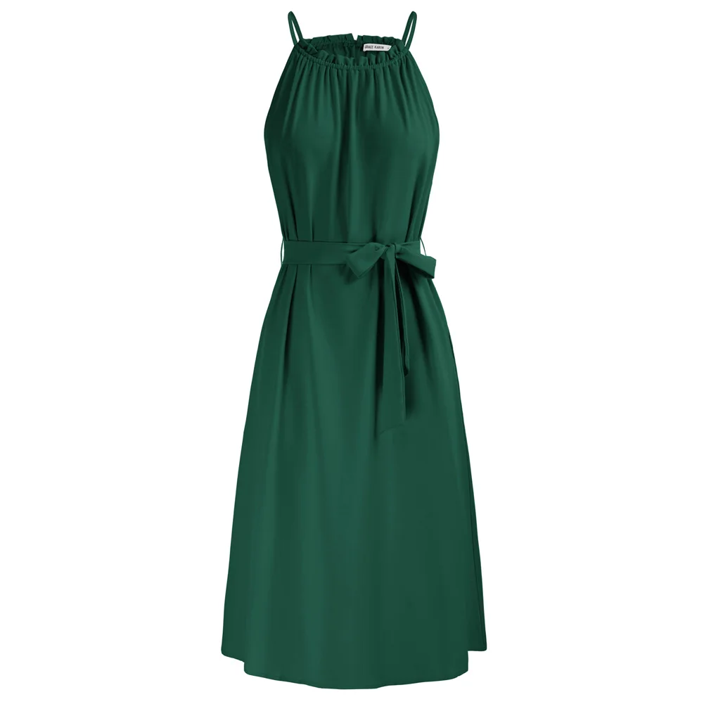 

GRACE KARIN Women's Sleeveless Halter Neck Dresses Midi Swing Dress With Pockets Cocktail Party Dress Summer Clothes Sundress A3