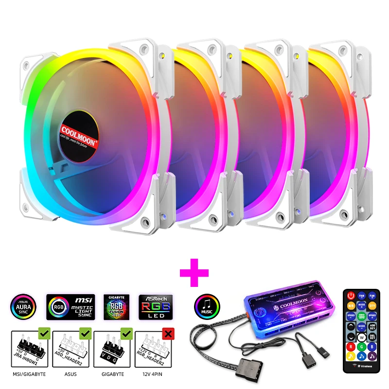 

Coolmoon SJ201 5V ARGB Fan 3 Kit AURA SYNC with IR Remote Quiet 120mm Computer Case CPU Cooler and Radiator RGB Case Cooler Fans