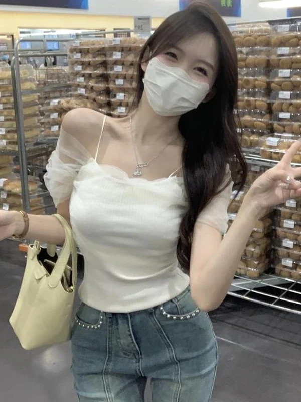 Женская трикотажная Летняя Сексуальная простая футболка 2024 женская одежда в