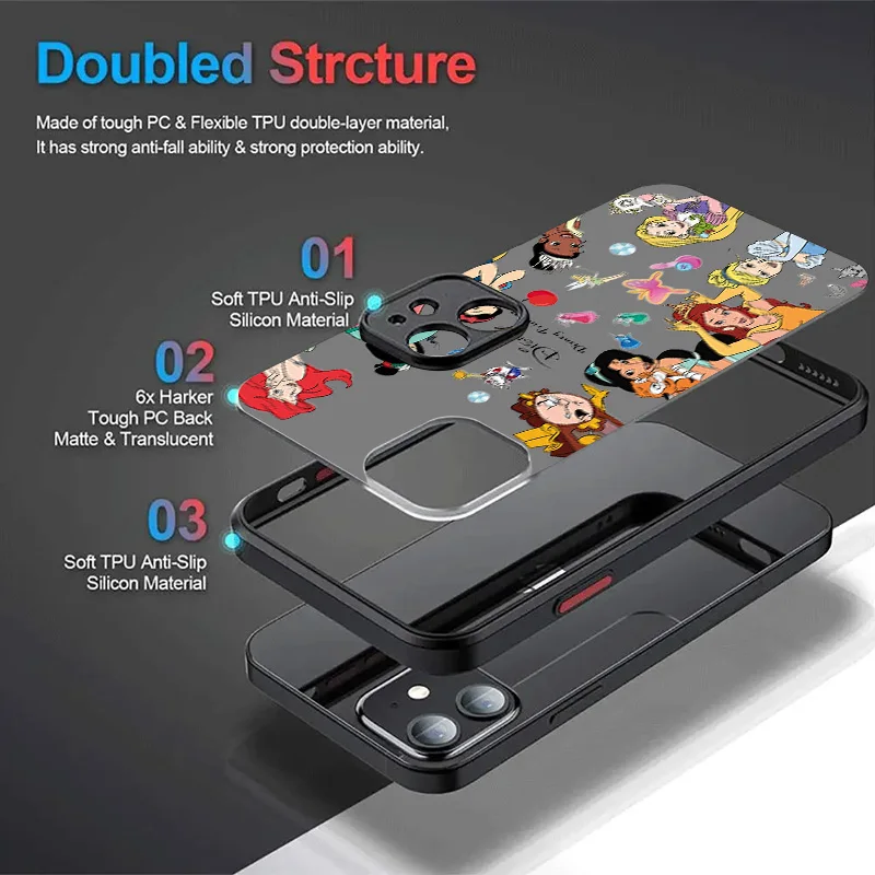 Disney Princess Phone Case For iPhone 16 15 14 13 12 11 Pro Max X XR XS 7 8 Plus SE 2020 Shockproof Matte Hard PC Bumper Cover