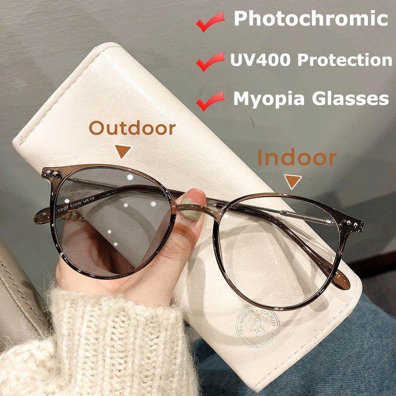 

Овальные фотохромные очки для близорукости для мужчин и женщин, солнцезащитные аксессуары с блокировкой сисветильник, UV400, роскошный дизай...
