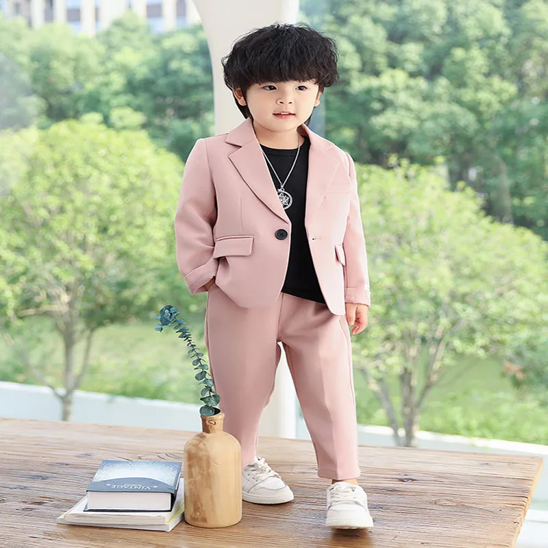 

2023 New Boys Solid Color 2-Piece Suit New Korean Version Children's Birthday Party Costumes Children's Suit Jacket Pants Set