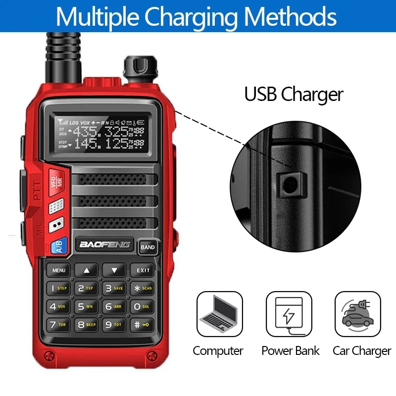 Портативное Радио Baofeng Uv-5r Plus 15 Вт Uv-ch/uhf-cw Тройная Зарядка Через Usb Обновление