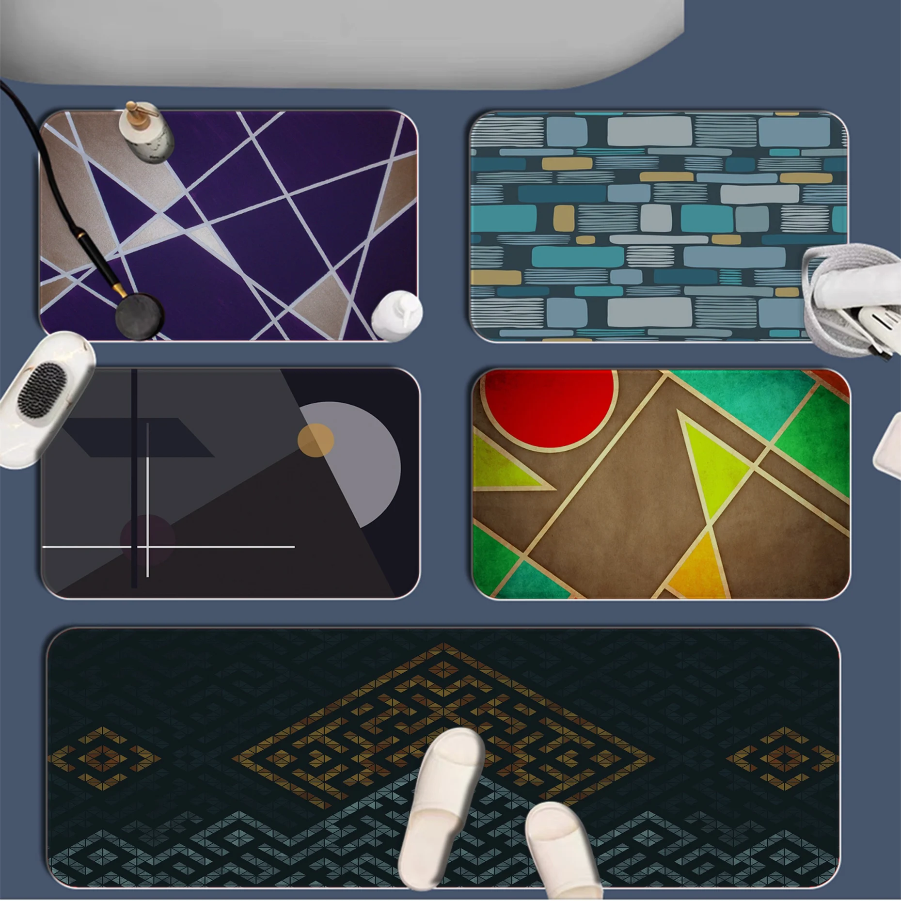 

Geometric Pattern Floor Carpet Non-Slip Laundry Room Mat Laundry Decor Balcony Child Living Room Modern Home Decor