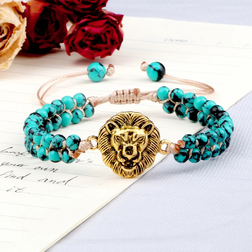 Двухрядный плетеный браслет 4 мм из зеленого и черного натурального камня