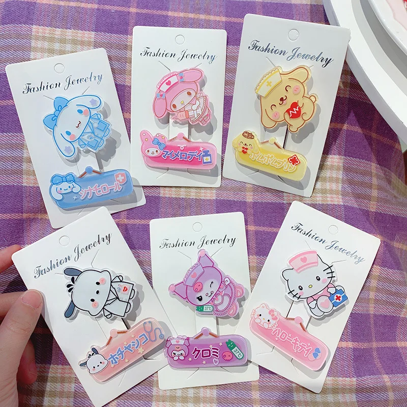 

2Pcs Cute Sanrio Hairpin Hello Kittys My Melody Ponpompurin Beauty Cartoon Anime Headdress Hair Accessories Toys for Girls Gift