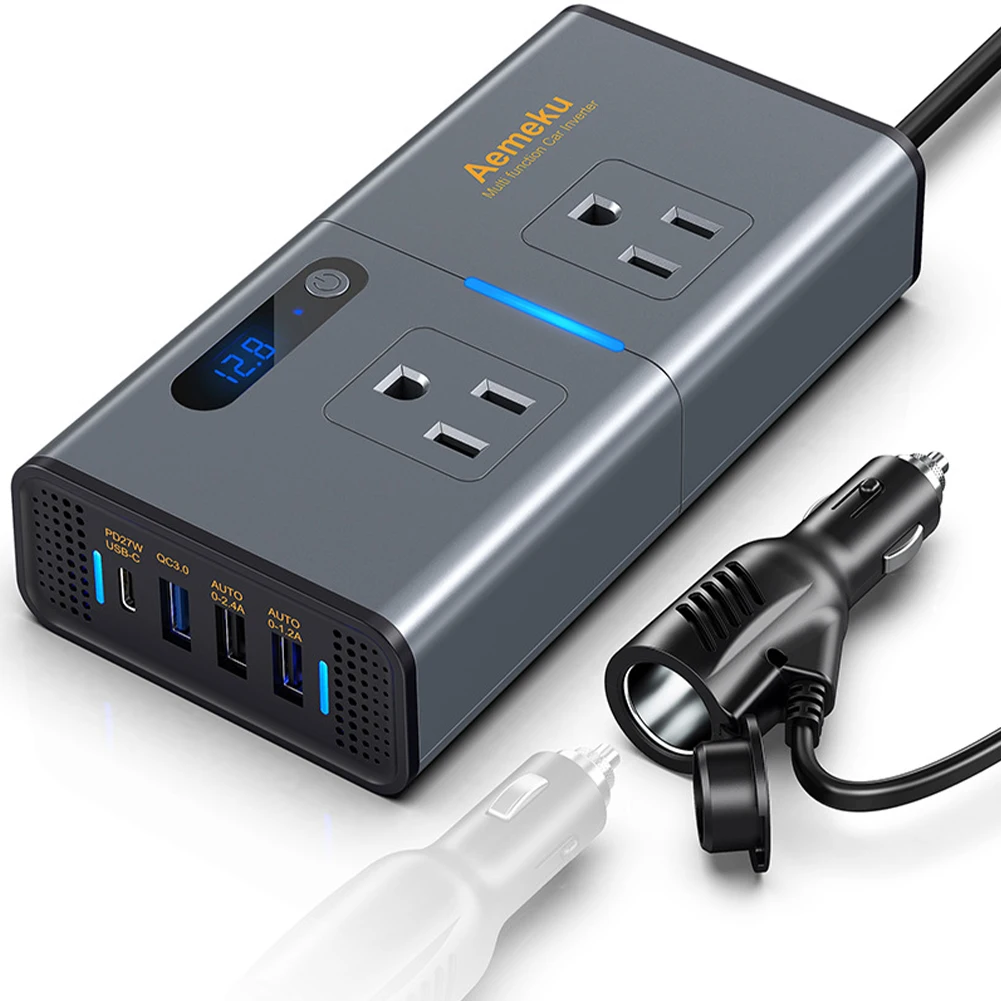 

200W Power Inverter Sinewave 12V DC To 110V AC Inverter Adapter With 4 USB Ports Fast Charging LCD Display Power Transformer