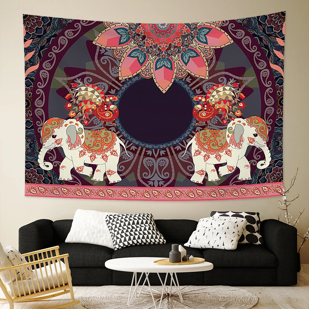 Индийский гобелен настенный яркий цветок слоны павлин хиппи ТАПИС ткань печать
