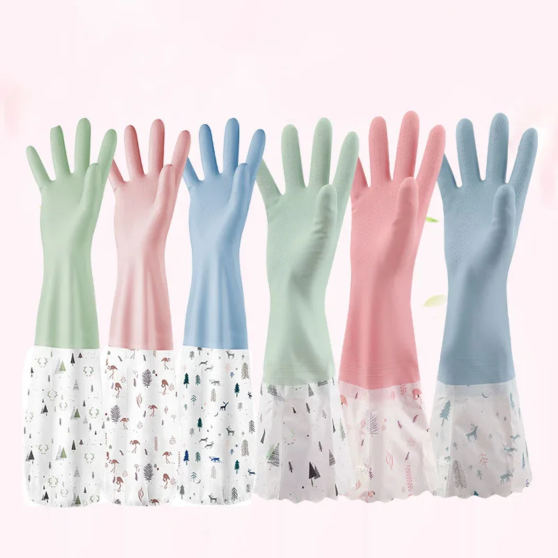 

Reusable Dishwashing Gloves,PVC Waterproof Long Cuff and Flock Lining Household Cleaning Gloves