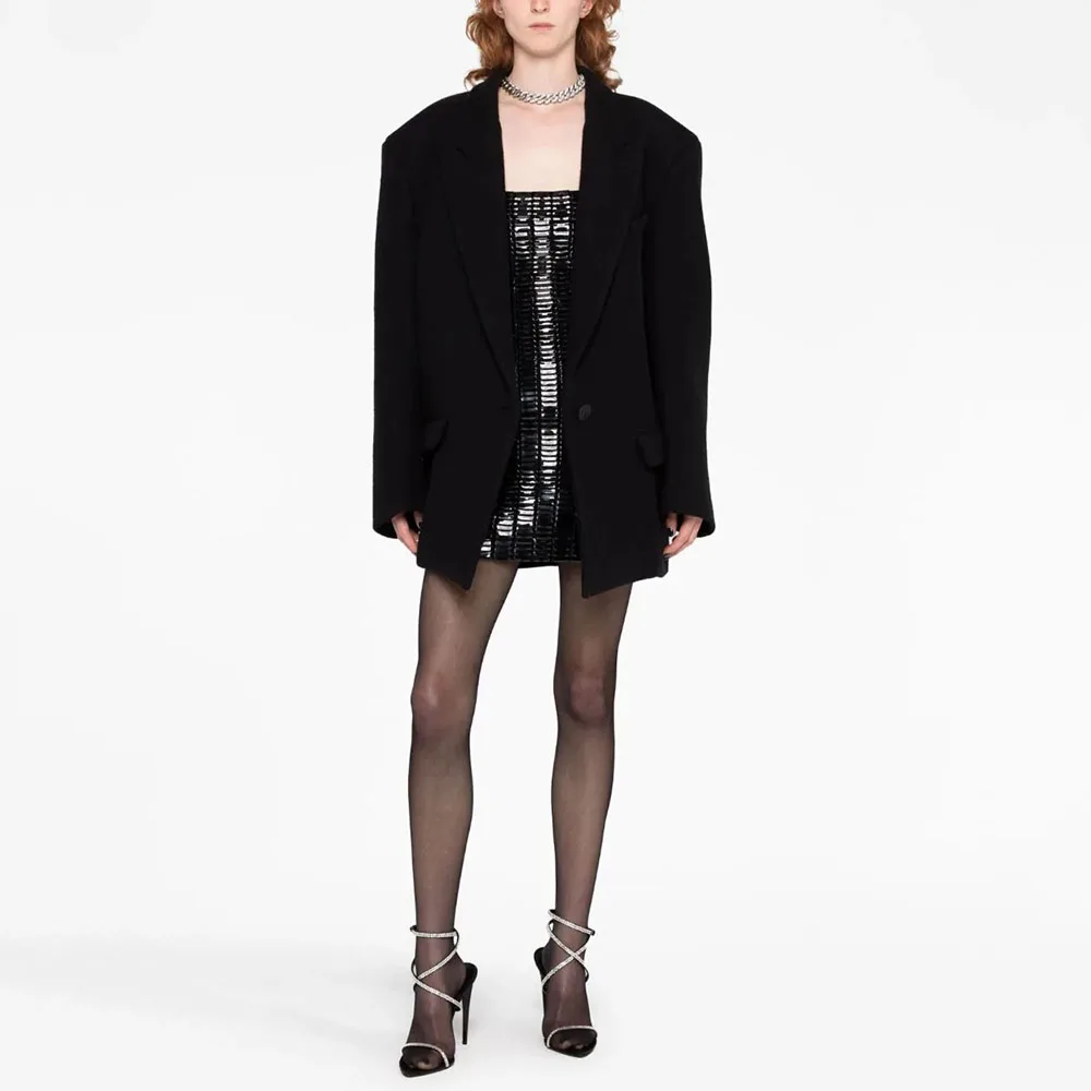 

2023 Fall New Women's Jacket Y2k Black One Button Stereoscopic Tailoring Wool Blend Short Suit Jacket Fashion Casual Hundred Top