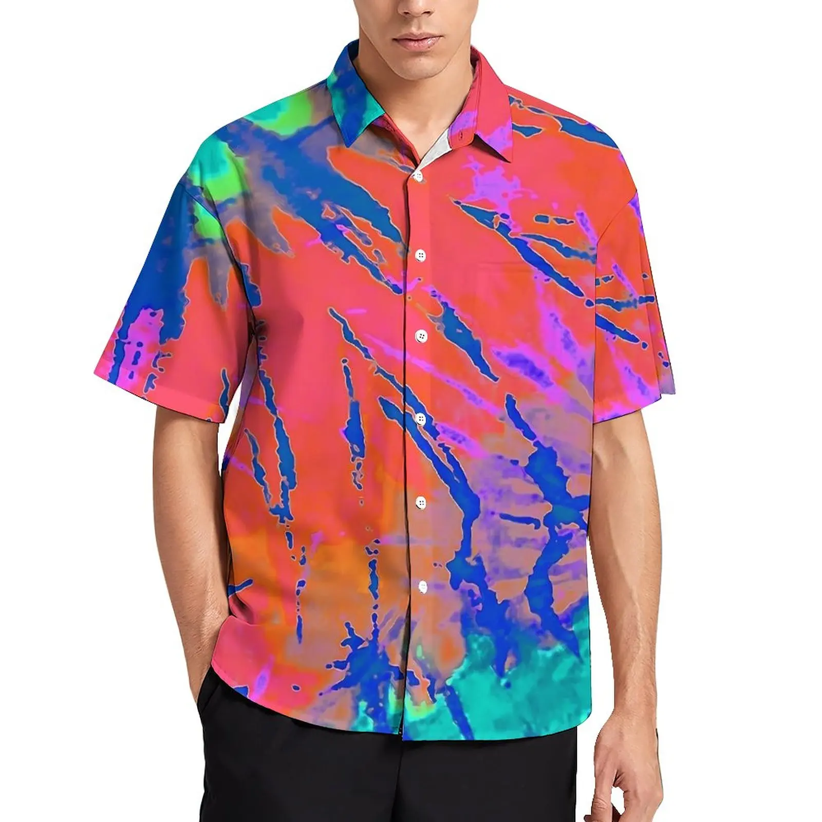 

Tie Dye Loose Shirt Man Beach Vintage Print Casual Shirts Hawaiian Custom Short Sleeve Y2K Oversized Blouses