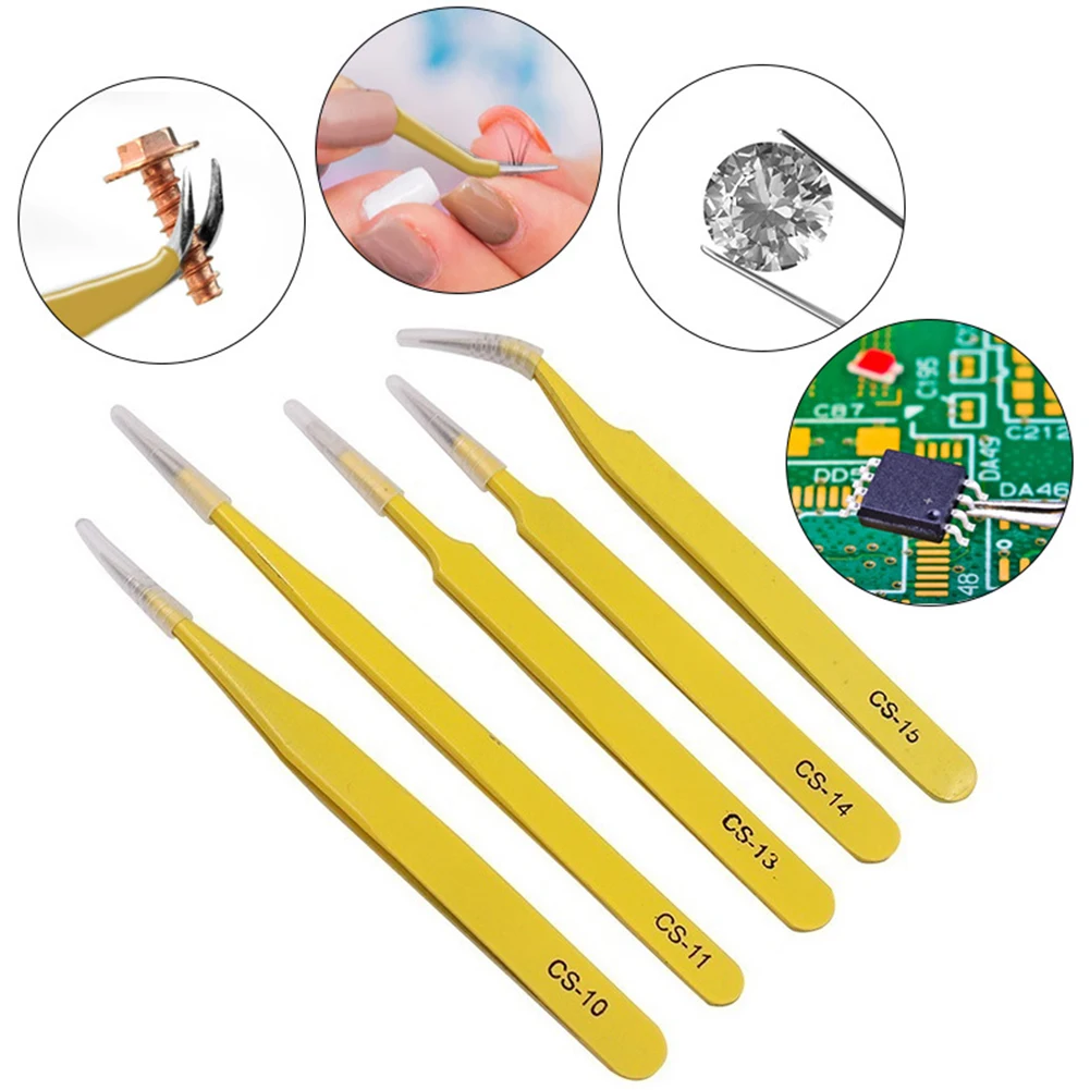 

5pcs Anti-Static Tweezers Set Precision Stainless Steel Tweezers Electronic Phone Repair Tool Soldering Craft Model Making Tool