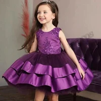 purple toddler flower girl dresses satin appliques baby fashion one year birthday costumes wedding modeling gown customised