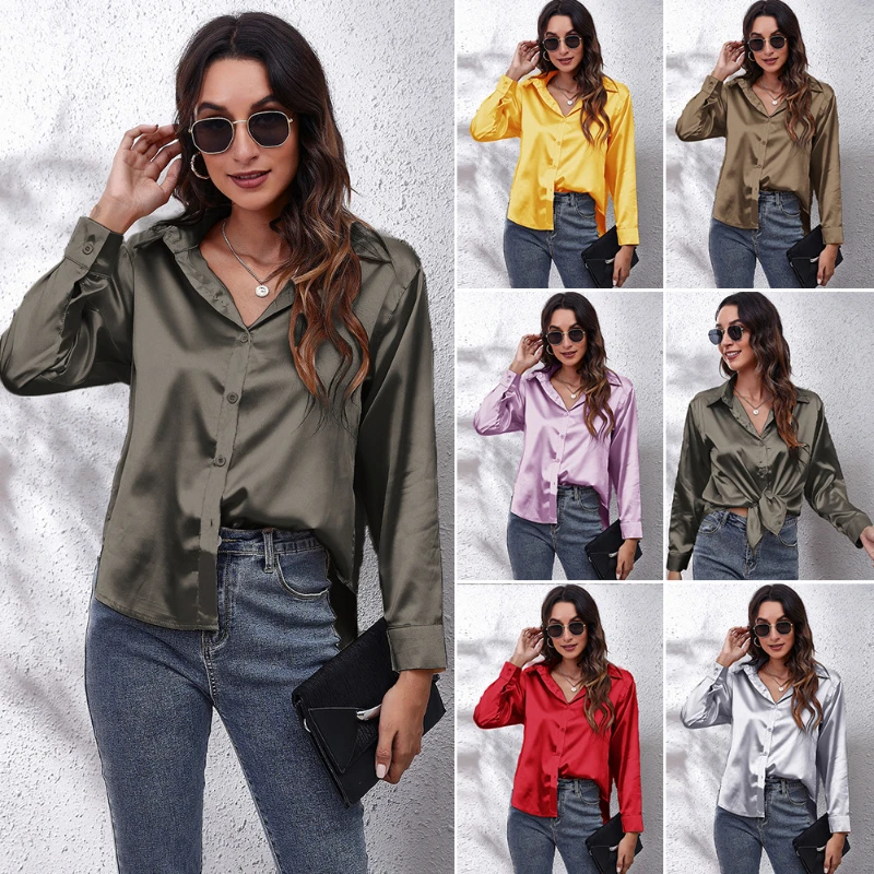 

Womens Tops Satin Shirt Chic Office style Satin Multicolor New Long Sleeve Blouses Elegant fashion Korean style 2023 office pop