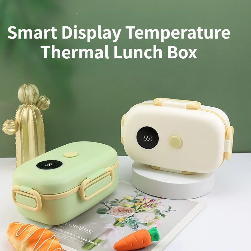Smart Display Temperature Thermal Insulation Lunch Box Portable Morandi Lunch Box for Student Worker Large Capacity Storage Box