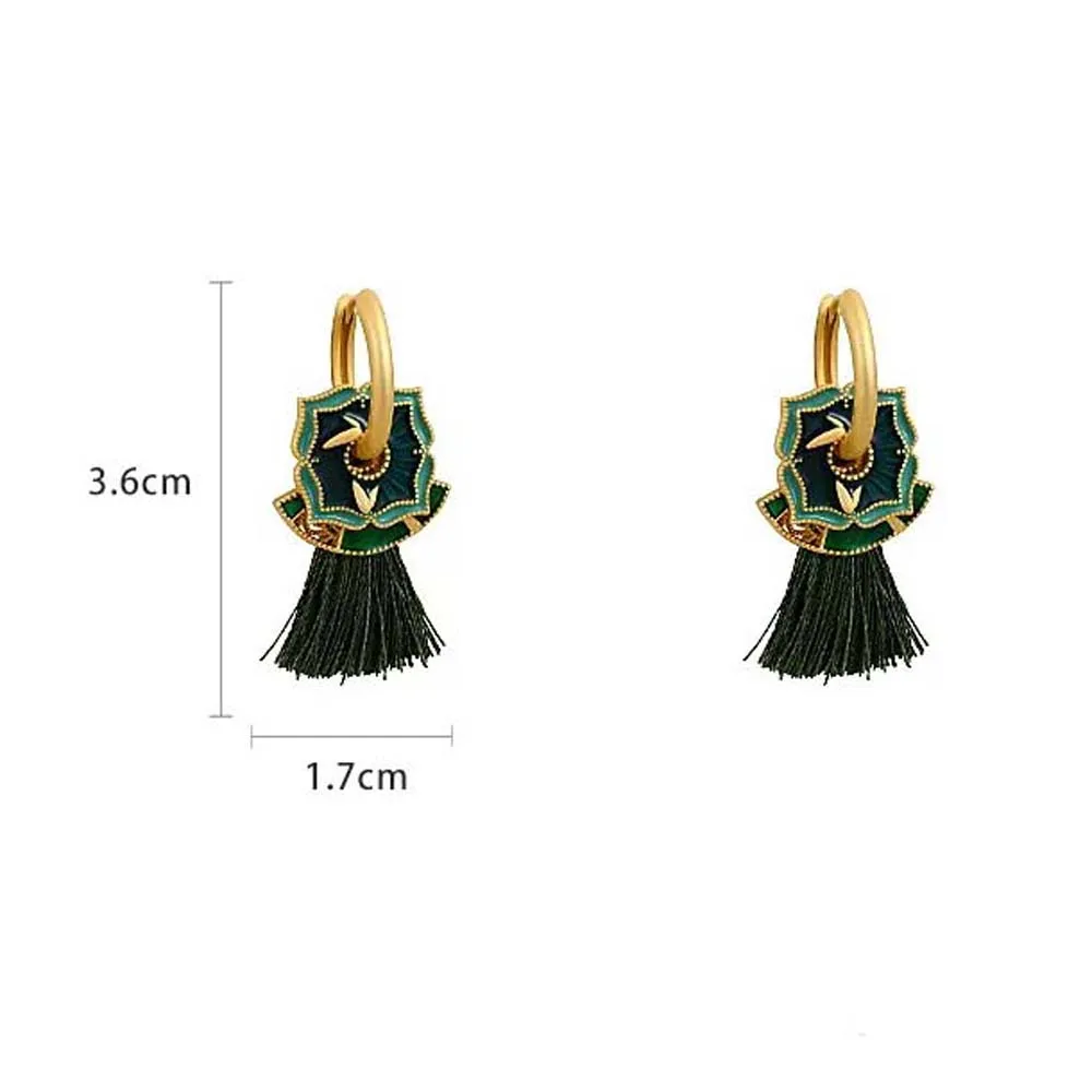 Эмалированная глазурь веер серьги с кисточками Hanfu висячие в китайском античном