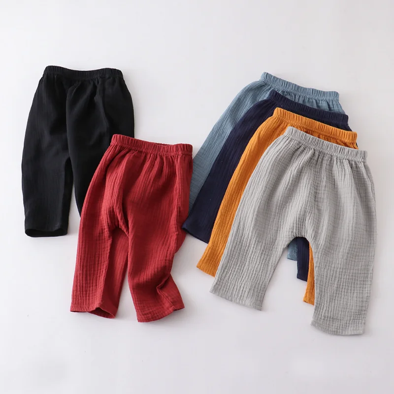 

Children Double Layer Cotton yarn Thin Mosquito Proof Pant Spring Summer Boys Girls Harem Pants Loose Cotton Linen Cropped Pants