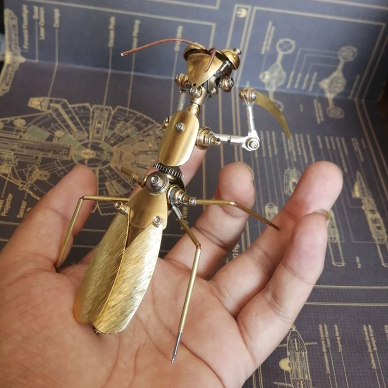 Steampunk Mechanical Insect Metal Chinese Broadsword Mantis Model Pure Handmade Creative Collection Artifact Ornaments